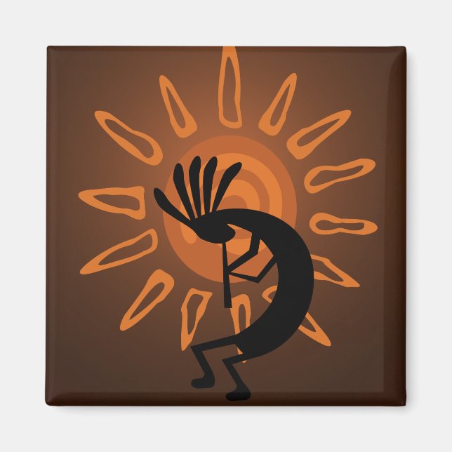 Kokopelli Sun Southwest Rustic Brown Magnet (Front)