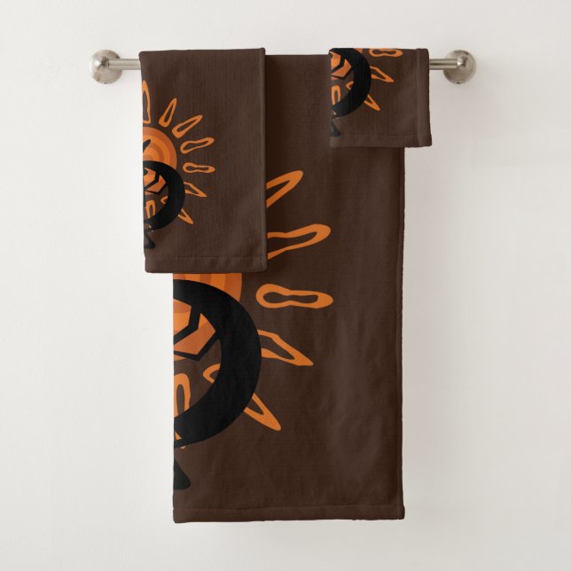 Kokopelli Sun Southwest Rustic Brown Towel Set (Insitu)