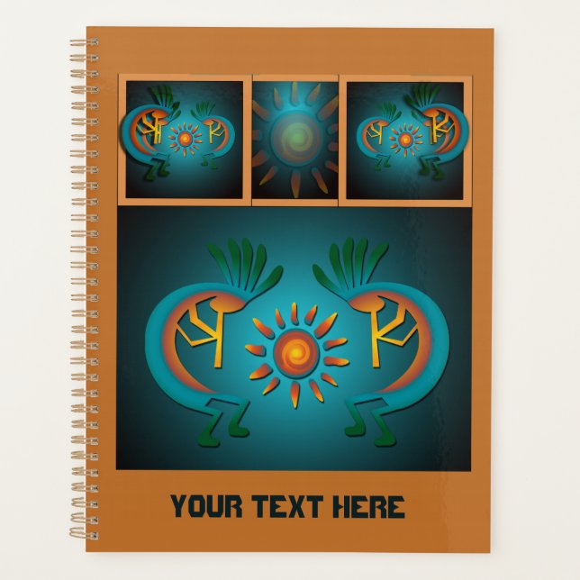 Kokopelli Sun Southwest Teal Design Planner (Front)