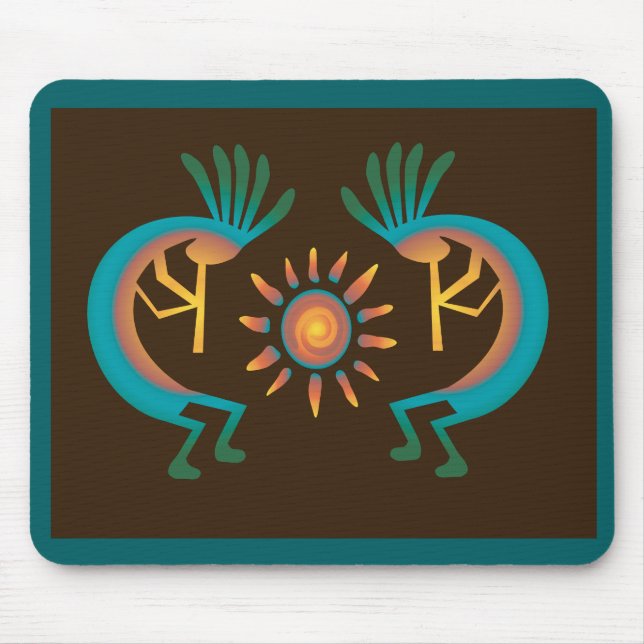 Kokopelli Sun Southwest Turquoise Brown Mousepad (Front)