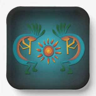 Kokopelli Sun Turquoise 9" Sq Paper Plate