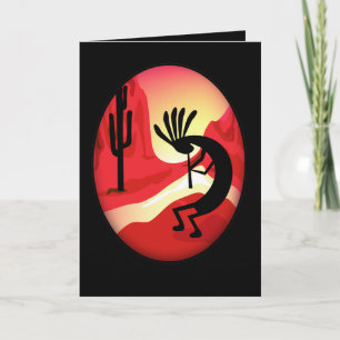 Kokopelli Sunset Black Greeting Card