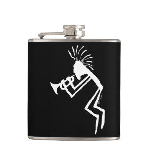 Kokopelli Trumpet Player Petroglyph Hip Flask
