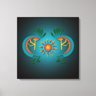 Kokopelli w Sun Teal Design Wrapped Canvas Print