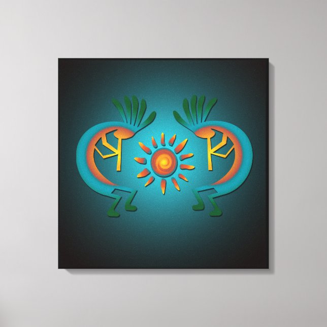 Kokopelli w Sun Teal Design Wrapped Canvas Print (Front)