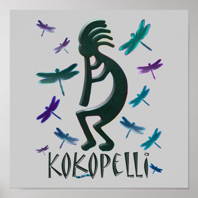 Kokopelli with Dragonflies Poster (Front)
