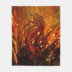 Kokopelli with Fire Flies 50 x60 Fleece Blanket