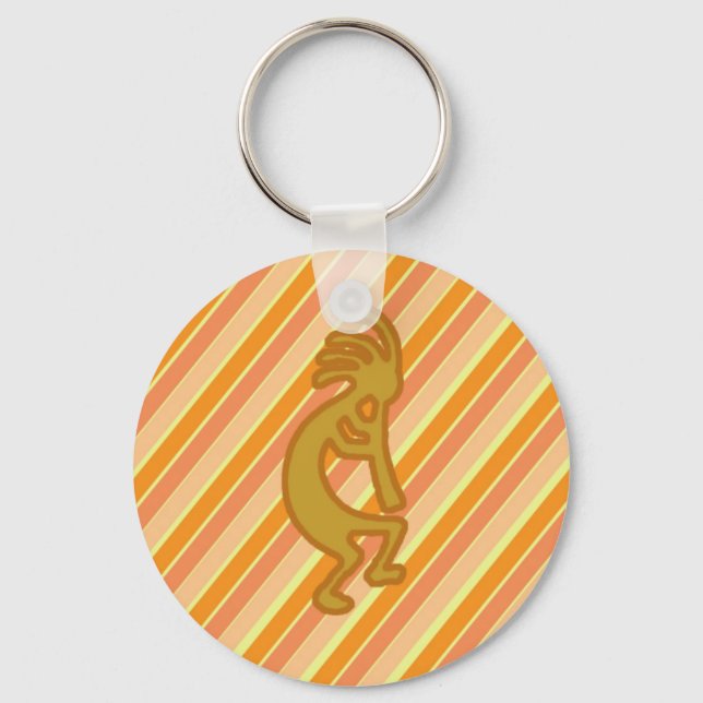 Kokopelli with Flute Gold Orange Stripes Southwest Keychain (Front)