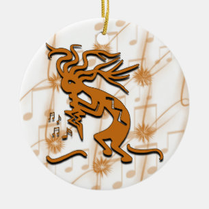 Kokopelli With Musical Notes Ceramic Ornament