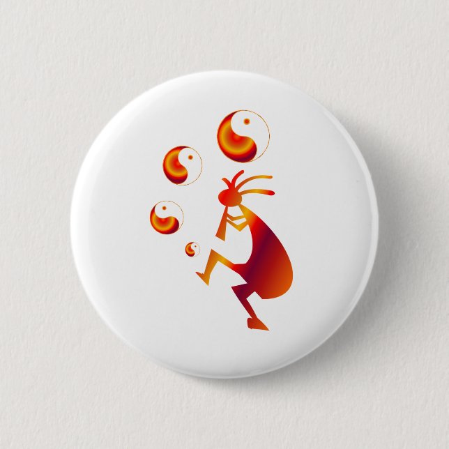 Kokopelli with Red Yin Yang 2 Inch Round Button (Front)