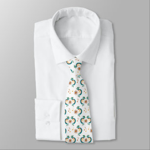Kokopelli with Sun Pattern White Neck Tie