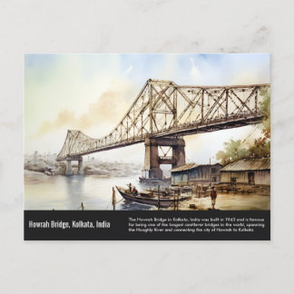 Kolkata Howrah Bridge watercolor painting. Postcard