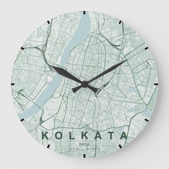 Kolkata India City Map Minimal Large Clock (Front)
