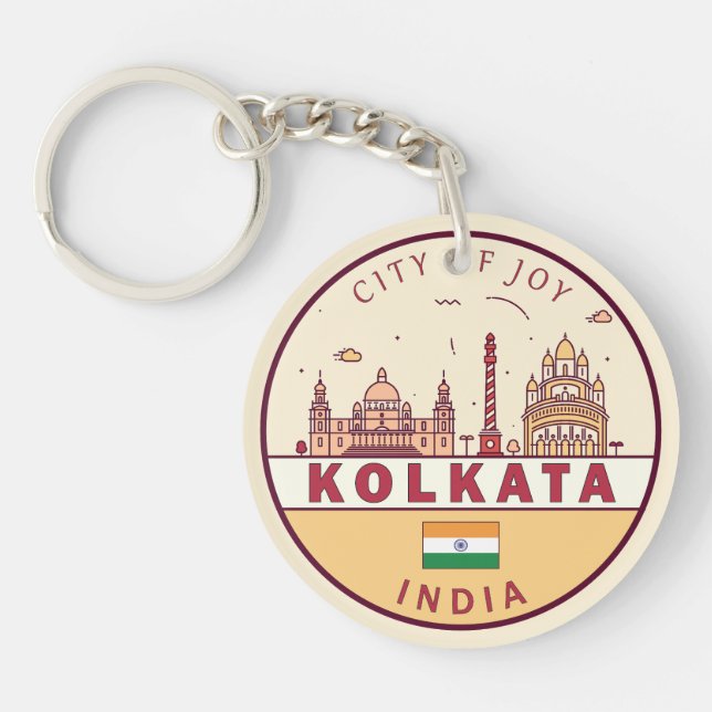 Kolkata India City Skyline Emblem Keychain (Front)
