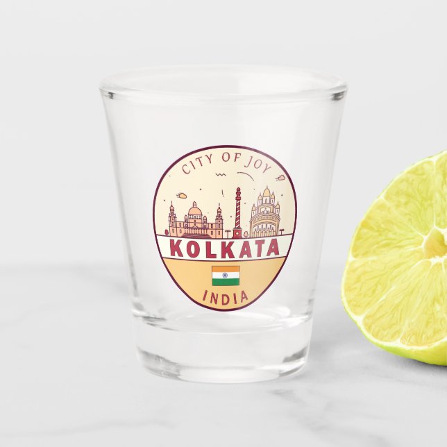 Kolkata India City Skyline Emblem Shot Glass (Front)