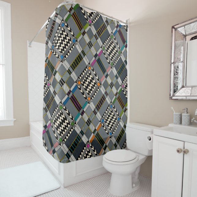 KOLLA check diagonal shower curtain (In Situ)