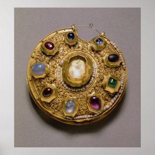 Kolt medallion, gold set with pearls and poster