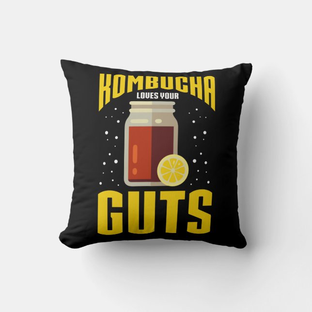 Kombucha Loves Your Guts Kombucha Tea Drinker Throw Pillow (Front)