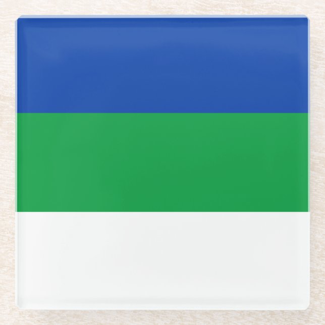 Komi Republic Flag Glass Coaster (Front)