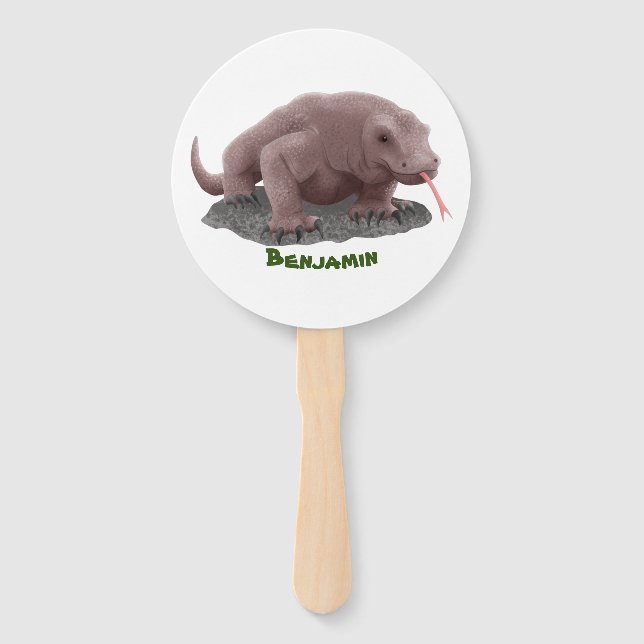 Komodo dragon illustration hand fan (Front)