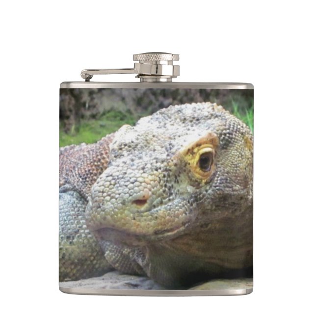 Komodo Dragon On The Rocks Hip Flask (Front)