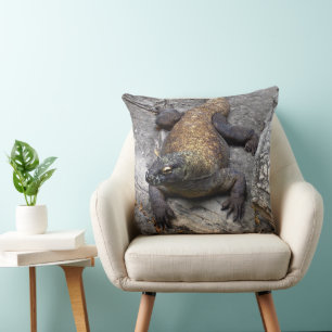 Komodo Dragon Rock Perch Scene Throw Pillow