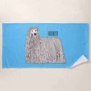 Komondor dog cartoon illustration  beach towel