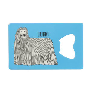 Komondor dog cartoon illustration credit card bottle opener