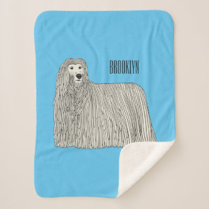 Komondor dog cartoon illustration sherpa blanket