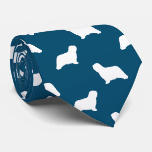 Komondor Dog Silhouettes Pattern Blue and White Tie