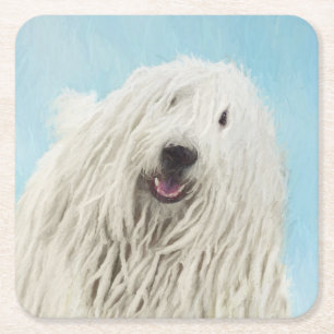 Komondor Painting - Cute Original Dog Art Square Paper Coaster
