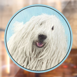 Komondor Painting - Cute Original Dog Art Window Cling