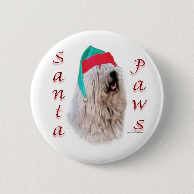 Komondor Santa Paws 2 Inch Round Button (Front)