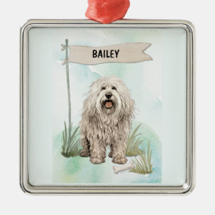 Komondor Watercolor Personalized Dog Metal Ornament