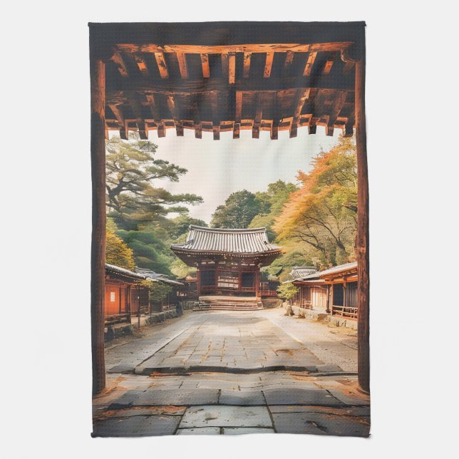 Komorebi - The Sun-Drenched Temple Kitchen Towel (Vertical)