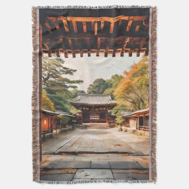 Komorebi - The Sun-Drenched Temple Throw Blanket (Front Vertical)