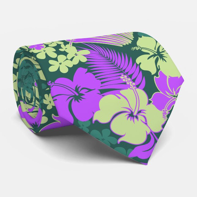 Kona Bay Hawaiian Hibiscus Two-sided Printed Tie (Rolled)