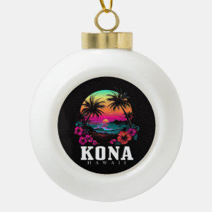 Kona Hawaii Hawaiian Hibiscus Flowers Surfer Ceramic Ball Christmas Ornament