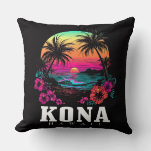 Kona Hawaii Hawaiian Hibiscus Flowers Surfer Throw Pillow