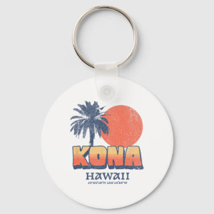 Kona Hawaii Retro Sunset Palm Tree Cute Hawaiian B Keychain
