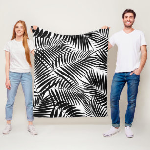 Kona Palms Hawaiian Leaf Tropical - Black Fleece Blanket