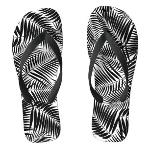 Kona Palms Hawaiian Leaf Tropical - Black Flip Flops