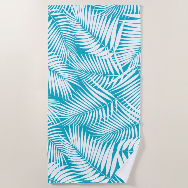 Kona Palms Hawaiian Leaf Tropical - Teal Beach Towel (Front)