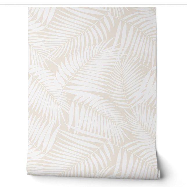 Kona Palms Hawaiian Tropical Leaf - White Wallpaper (Unrolling)
