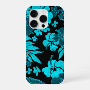Kona Times Hibiscus Hawaiian Engineered Black Teal iPhone 16 Pro Case