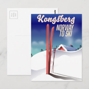 Kongsberg norway ski travel poster. postcard