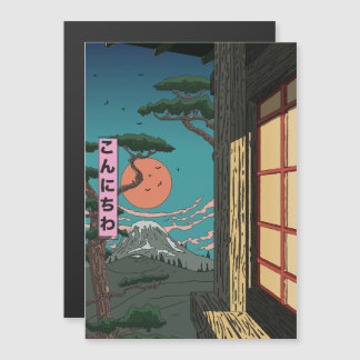 Konnichiwa Japanese Sunset Magnetic Invitation