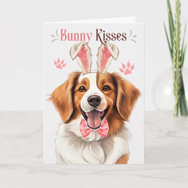 Kooikerhondje Dog in Bunny Ears for Easter Holiday Card (Front)