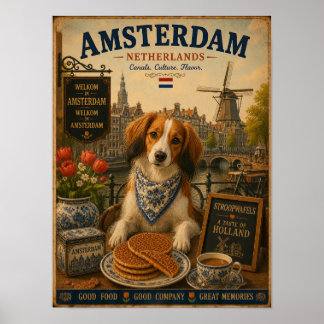 Kooikerhondje in Amsterdam Vintage Travel Poster