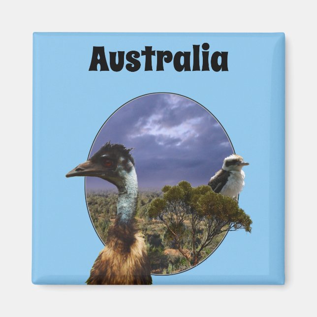 Kookaburra Australien Et Emu, Aimant À Réfrigérate (Devant)